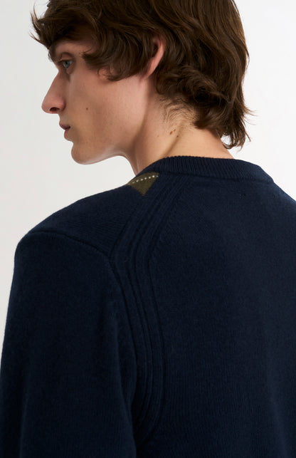 Pringle Men’s Lambswool Argyle V-Neck Jumper in Navy, Olive & Blue rear view
