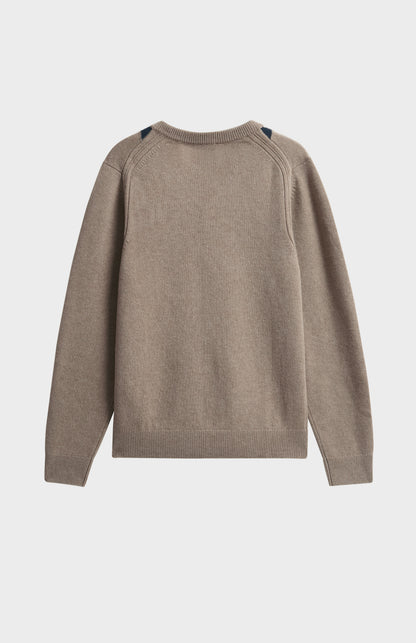 Men's Supersoft Lambswool V-neck Argyle Jumper In Camel / Navy / Green