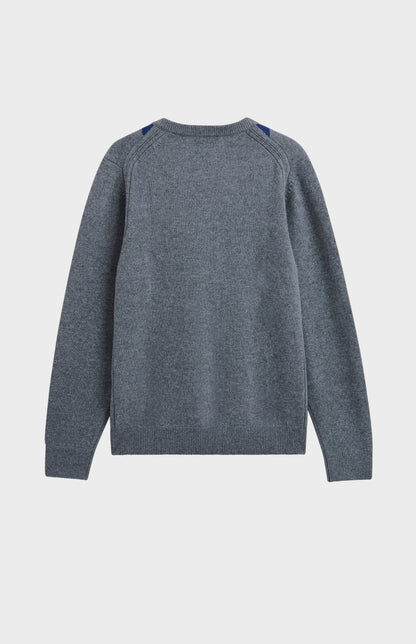 Men's Supersoft Lambswool V-Neck Argyle Jumper in Grey / Ecru / Navy