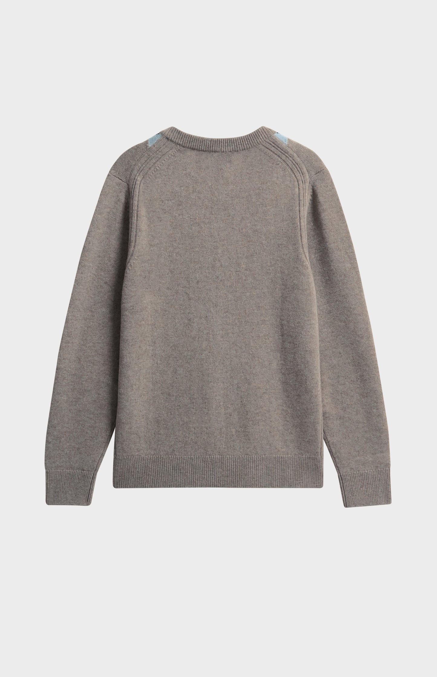 Men's Supersoft Lambswool V-Neck Argyle Jumper in Mushroom / Ecru / Blue