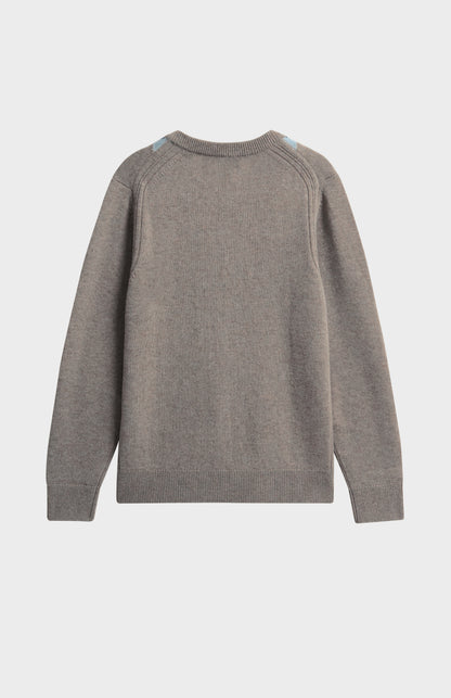 Men's Supersoft Lambswool V-Neck Argyle Jumper in Mushroom / Ecru / Blue