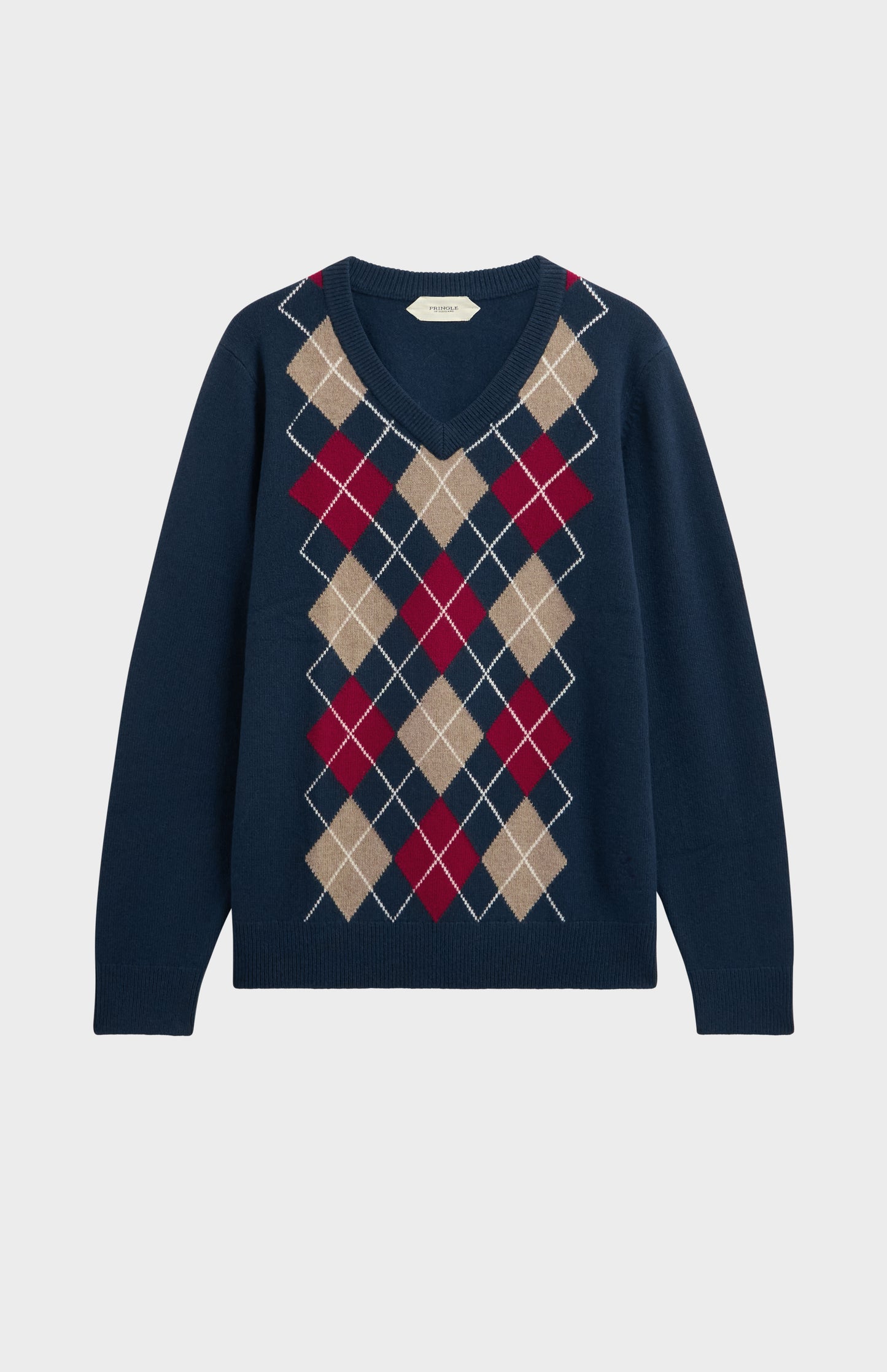 Men's Supersoft Lambswool V-neck Argyle Jumper In Navy / Red / Beige