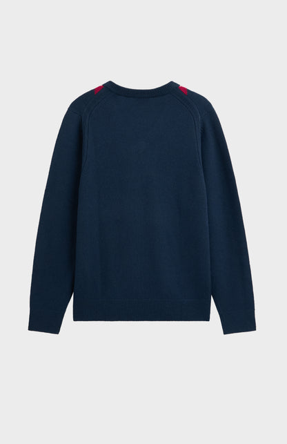 Men's Supersoft Lambswool V-neck Argyle Jumper In Navy / Red / Beige
