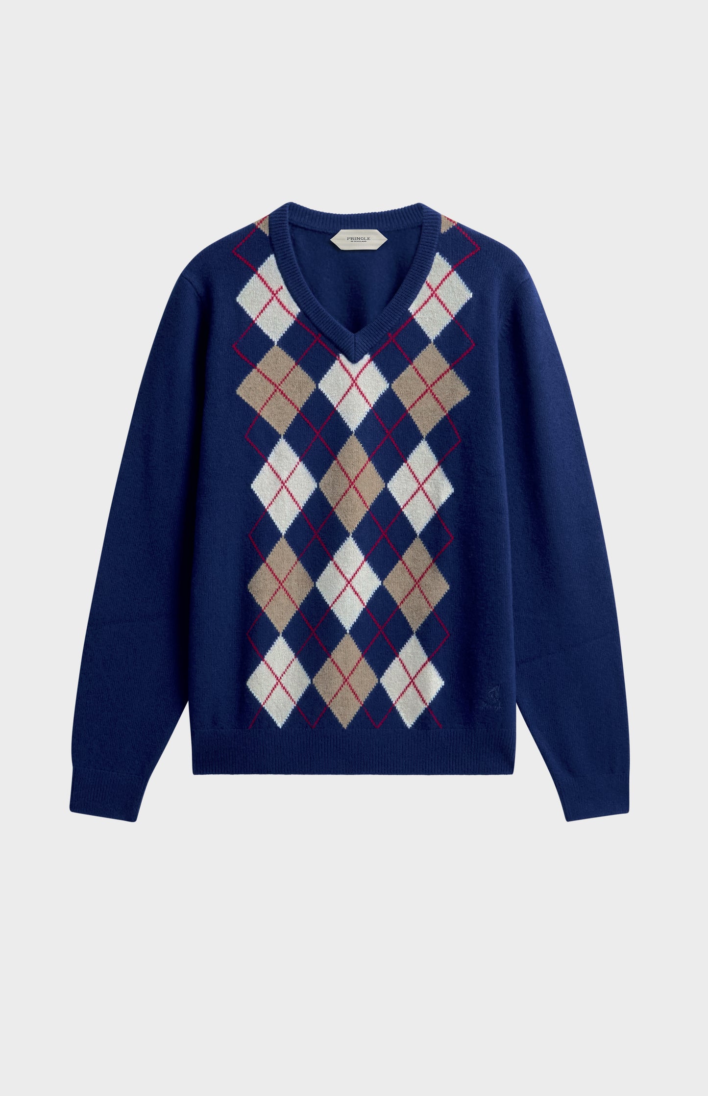 Men's Supersoft Lambswool V-neck Argyle Jumper In Royal Blue / Ecru / Camel