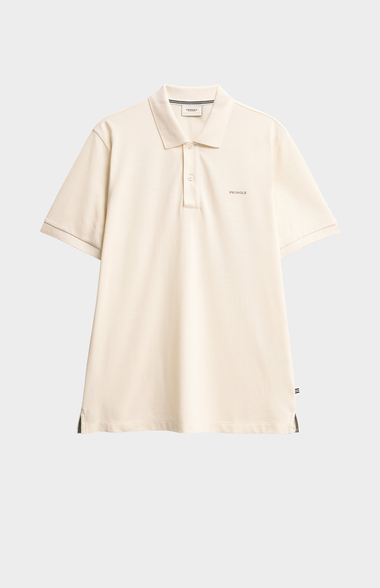 Beige polo shirt on a light gray background