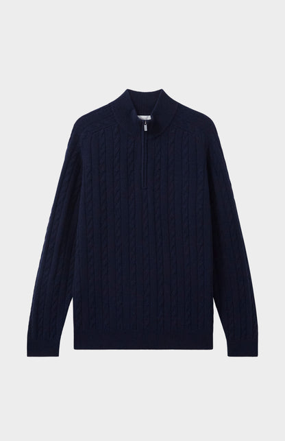 Pringle of Scotland Men's Quarter Zip Lambswool Jumper in Midnight flat shot