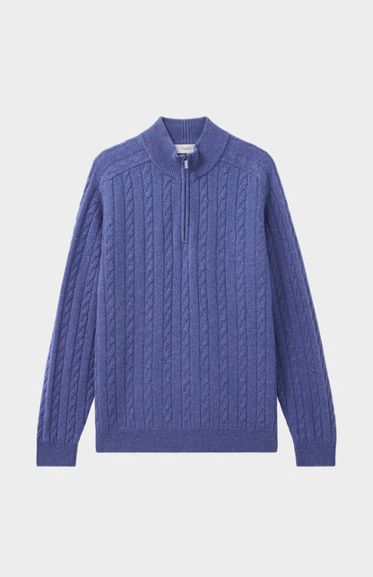 Pringle of Scotland Men's Quarter Zip Lambswool Jumper in Dark Indigo flat shot