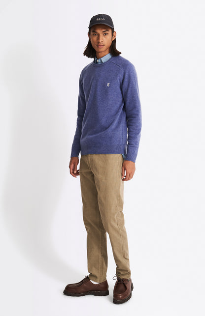 Pringle Men's Round Neck Lambswool Contrast Jumper In Dark Indigo on model