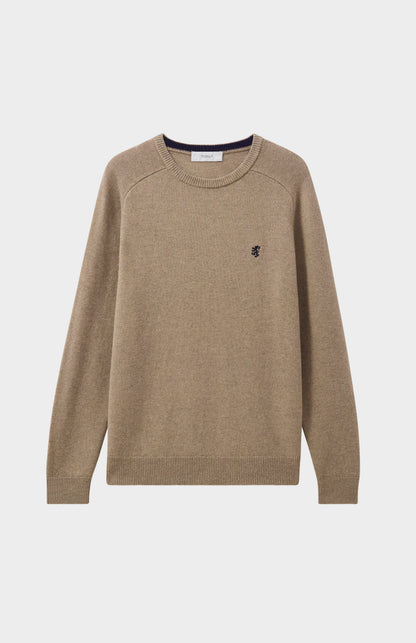 Pringle Men's Round Neck Lambswool Contrast Jumper In Dark Natural flat shot