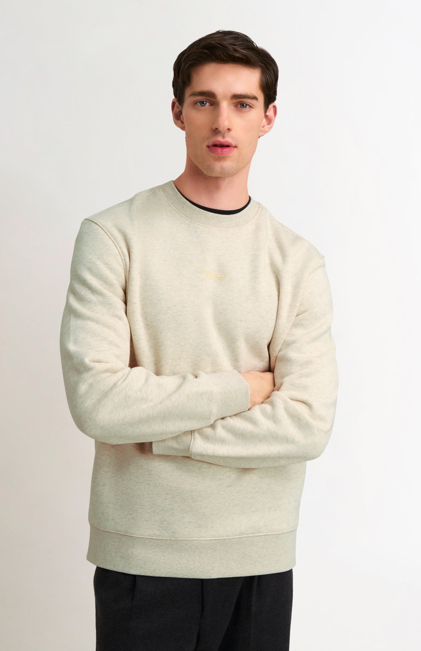 Men's Crew Neck Sweatshirt In Ecru Beige Melange