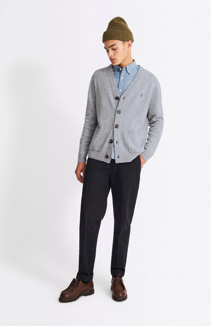 Pringle of Scotland Men's Lambswool Cardigan in Grey full front view