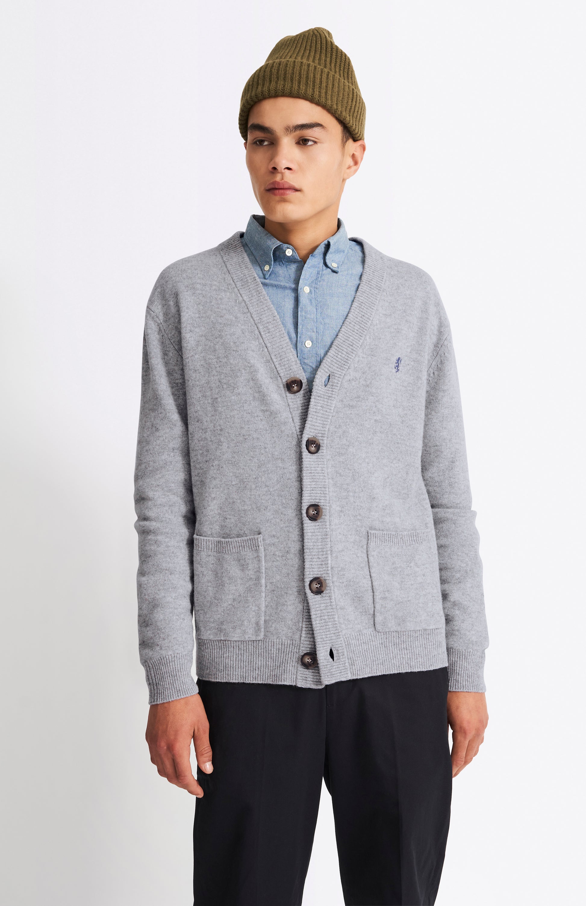 Pringle of Scotland Men's Lambswool Cardigan in Grey front Cropped View