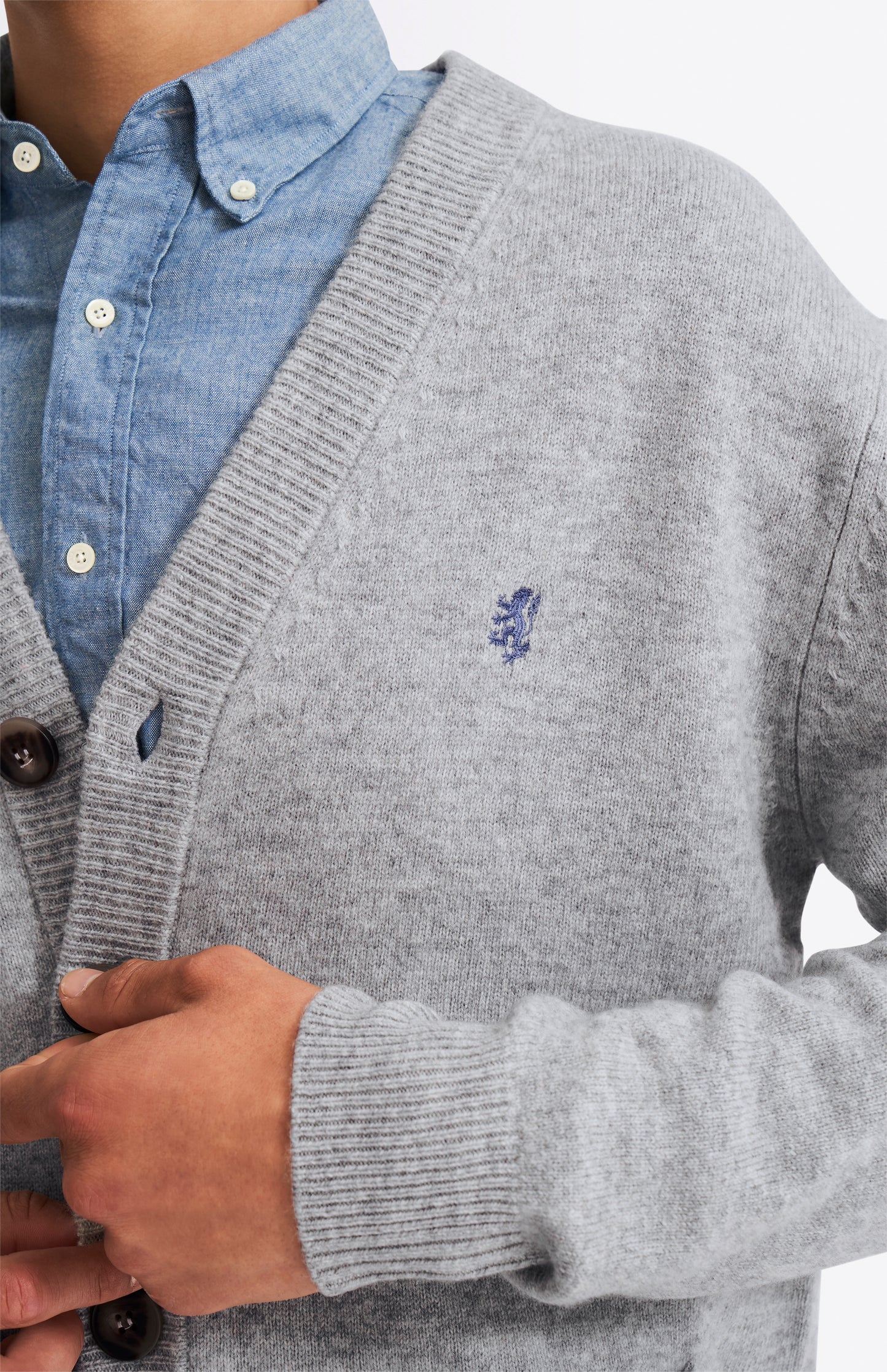 Pringle of Scotland Men's Lambswool Cardigan in Grey detail image