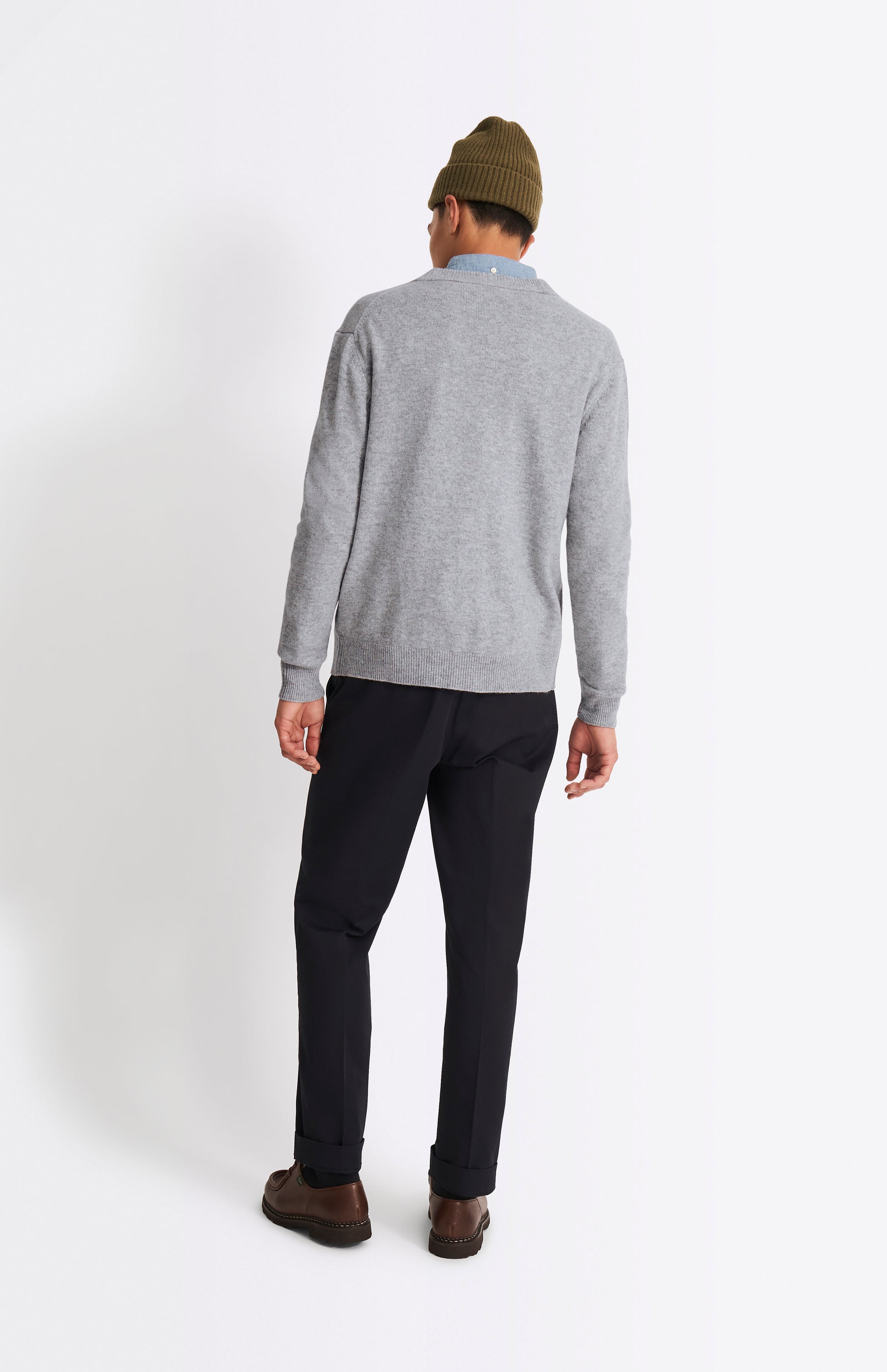 Pringle of Scotland Men's Lambswool Cardigan in Grey rear view