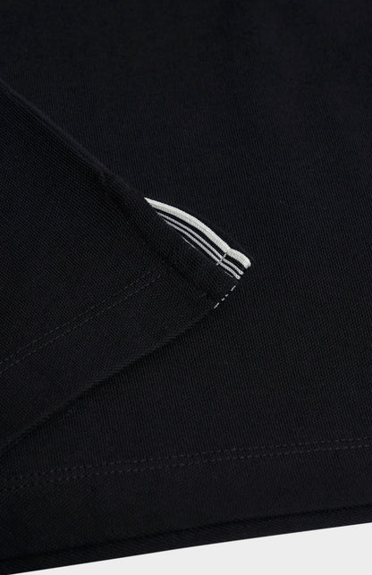 Close-up of a black fabric polo shirt