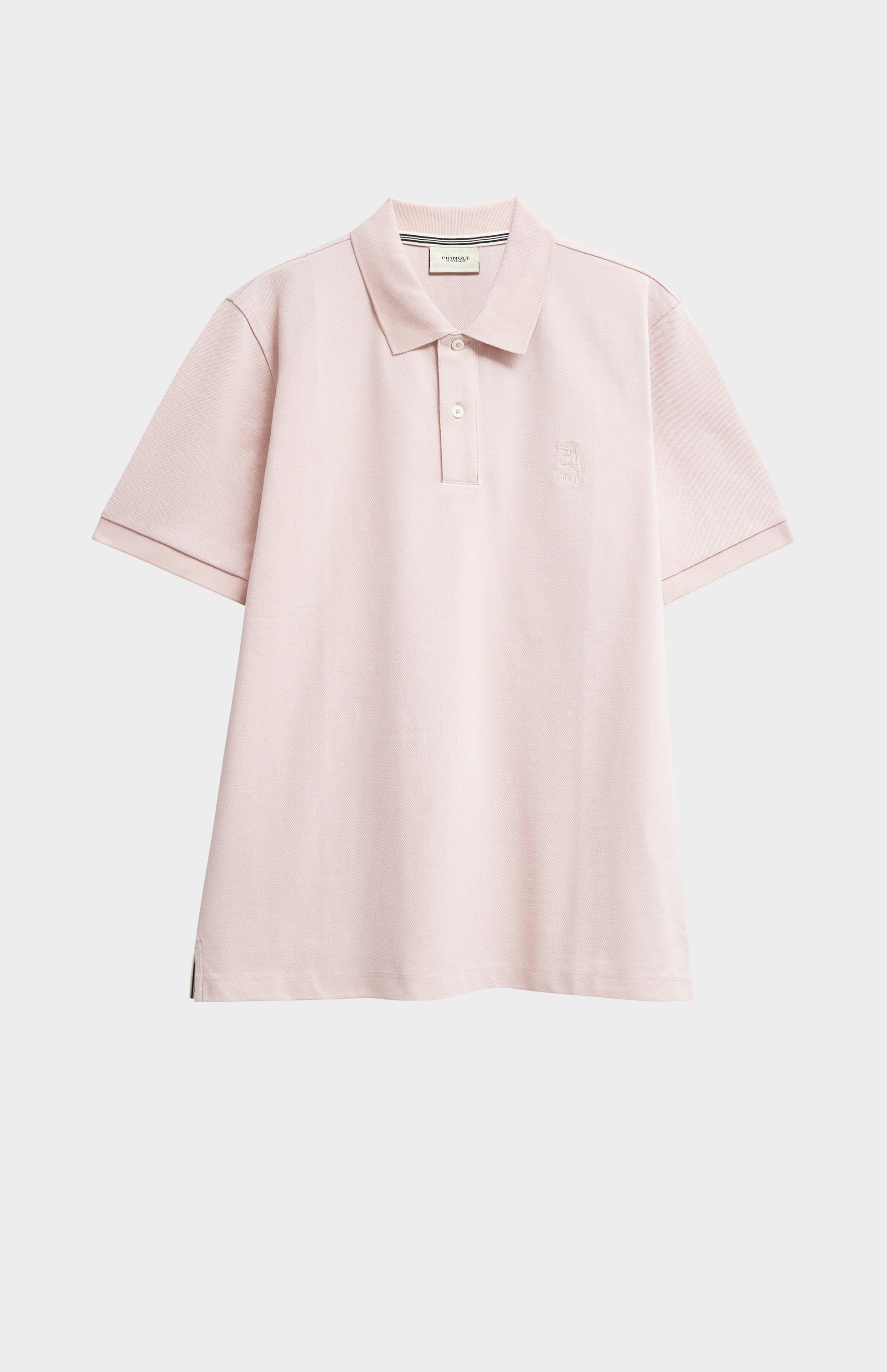 Light pink polo shirt on a white background