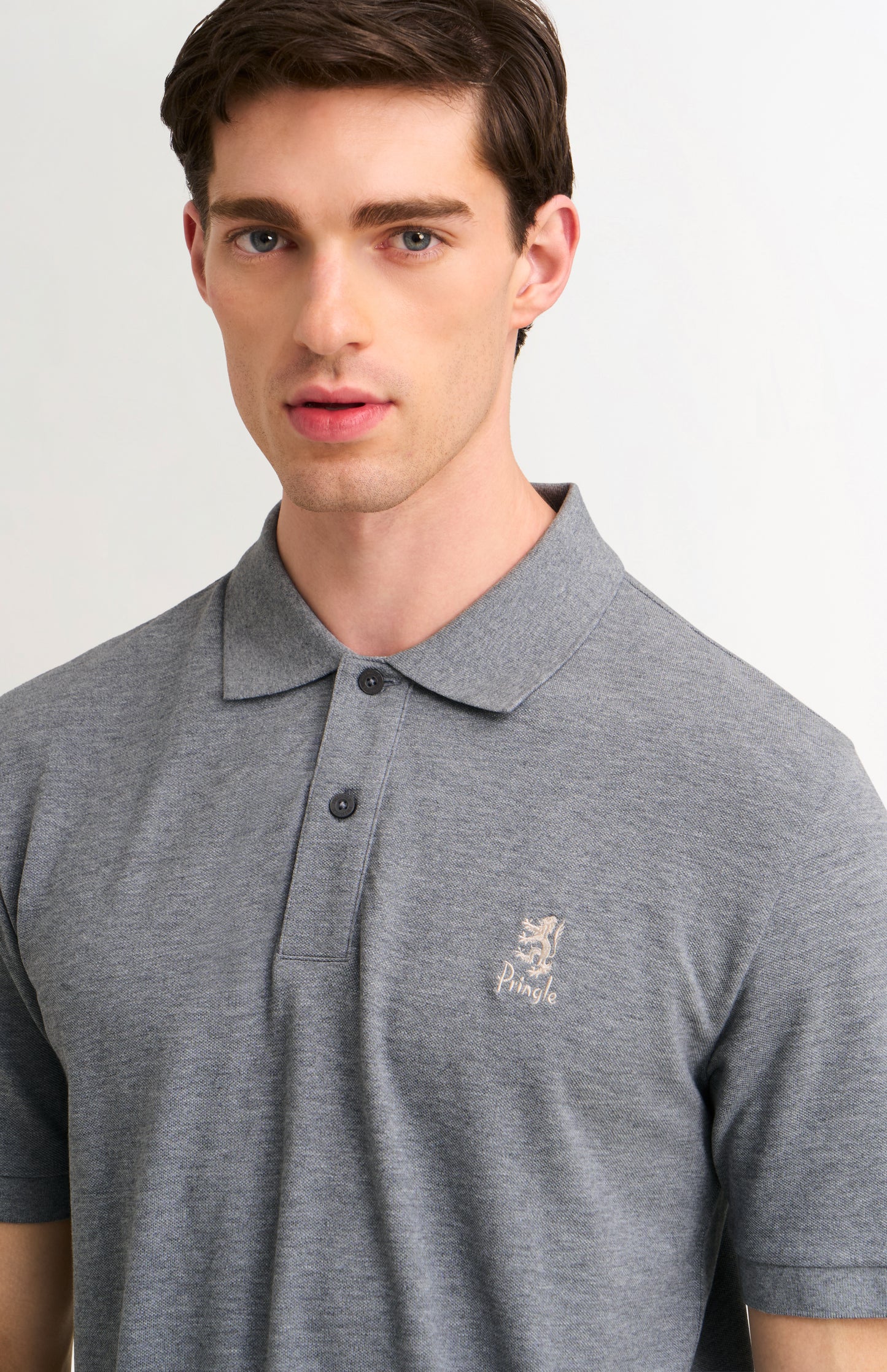 Men's Cotton Pique Polo Shirt In Grey Melange