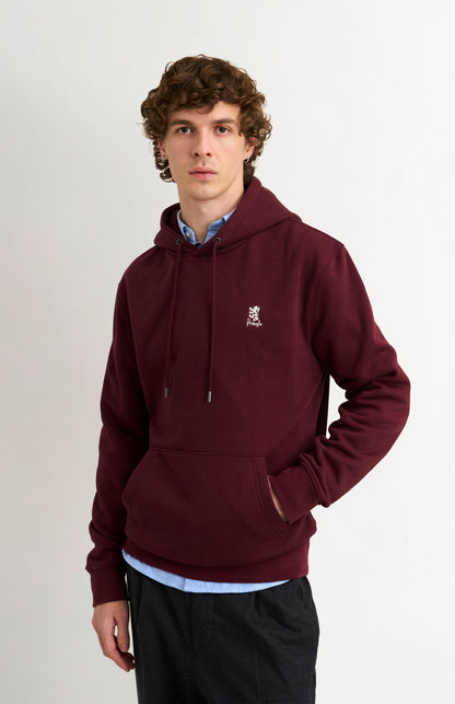 Pringle of Scotland Men's Hooded Jumper In Burgundy on model