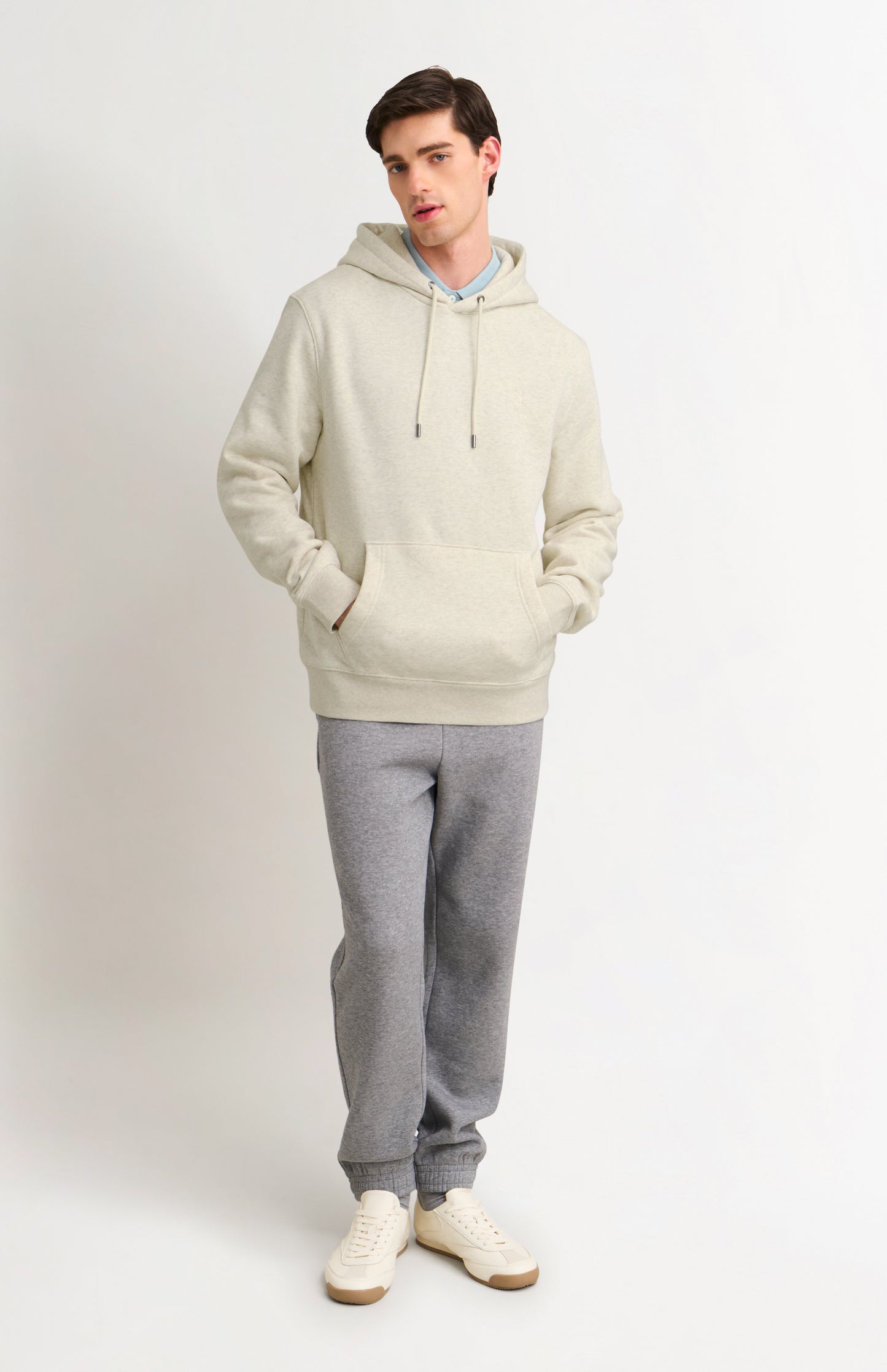 Men's Hooded Jumper In Ecru Beige Melange