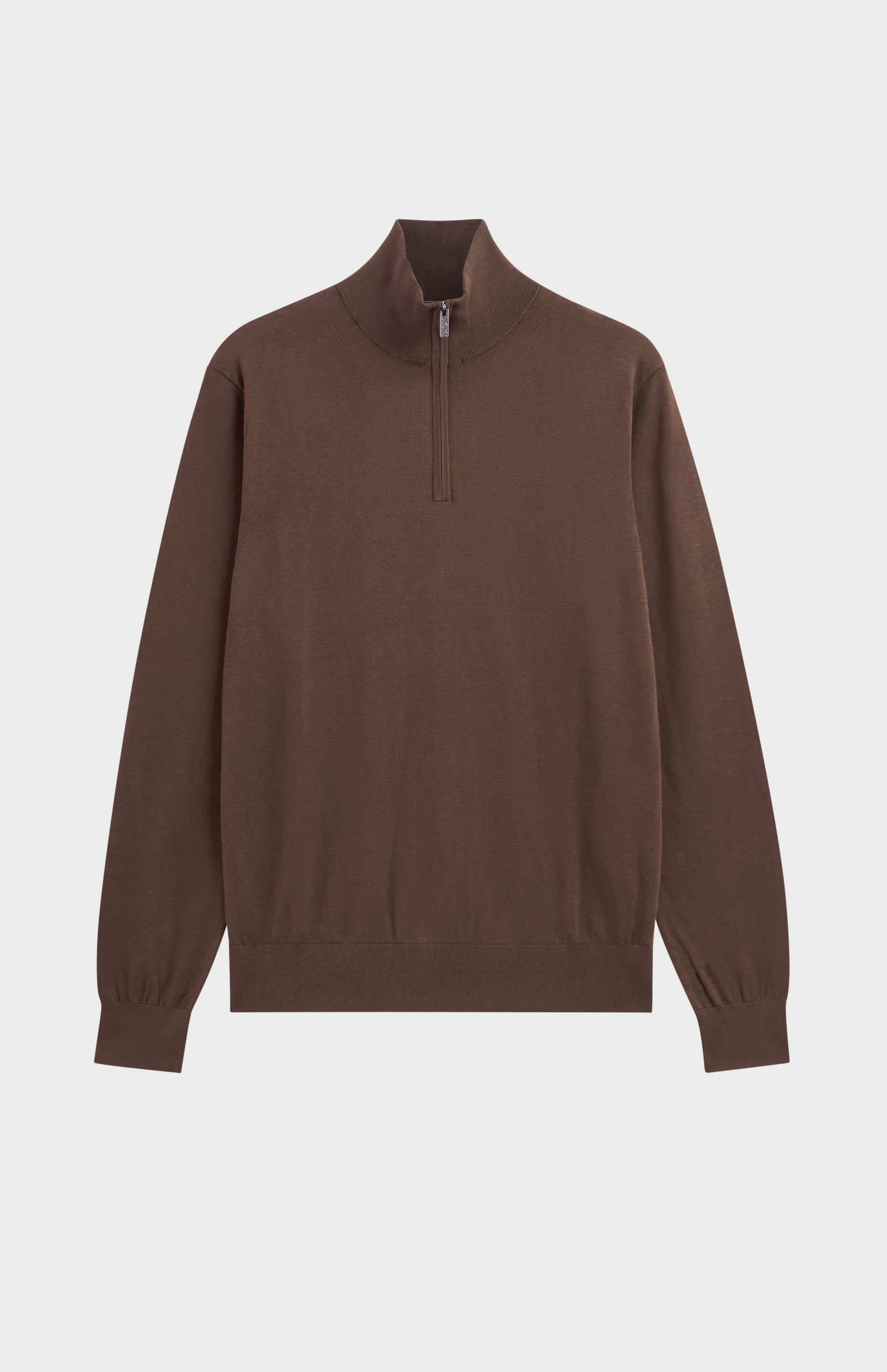Men's Silk And Cotton Quarter Zip Jumper In Chocolate Brown