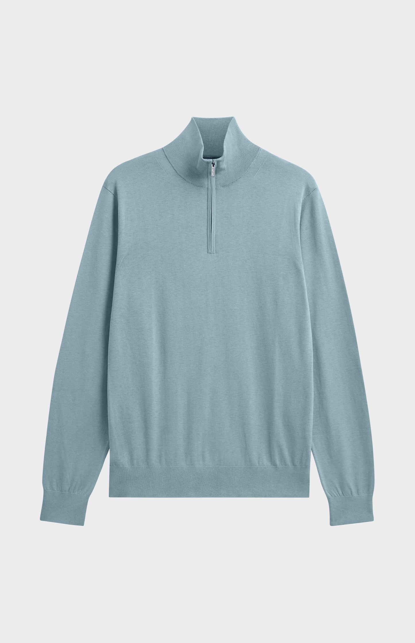 Men's Silk And Cotton Quarter Zip Jumper In Light Blue