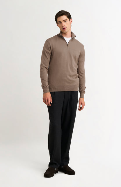 Men's Silk And Cotton Quarter Zip Jumper In Mushroom