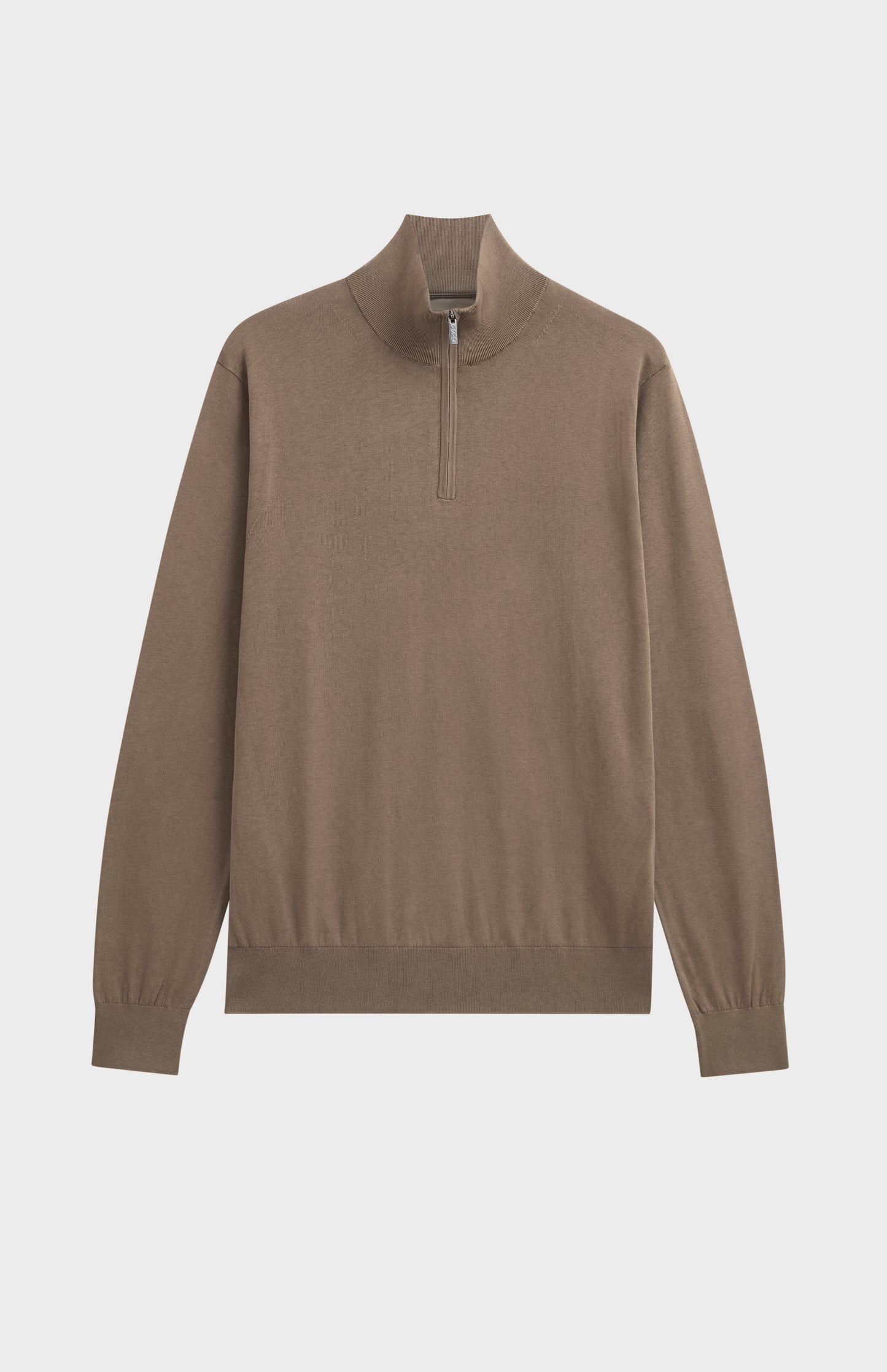 Men's Silk And Cotton Quarter Zip Jumper In Mushroom