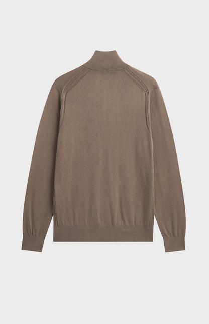 Men's Silk And Cotton Quarter Zip Jumper In Mushroom