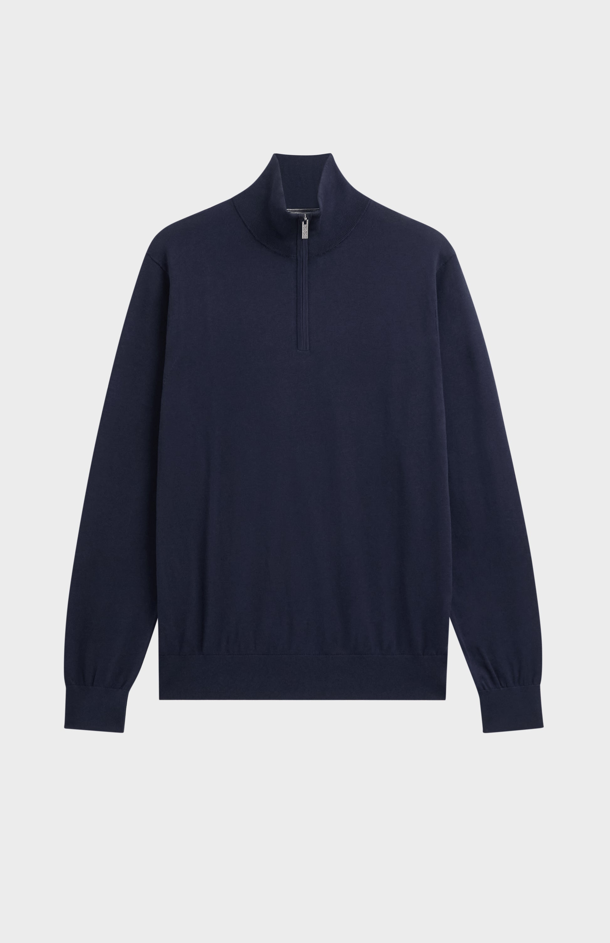 Men's Silk And Cotton Quarter Zip Jumper In Navy