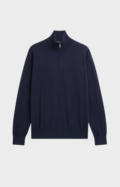 Men's Silk And Cotton Quarter Zip Jumper In Navy