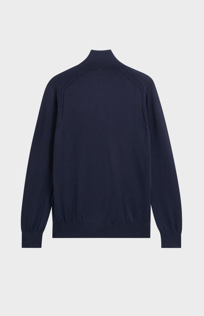 Men's Silk And Cotton Quarter Zip Jumper In Navy