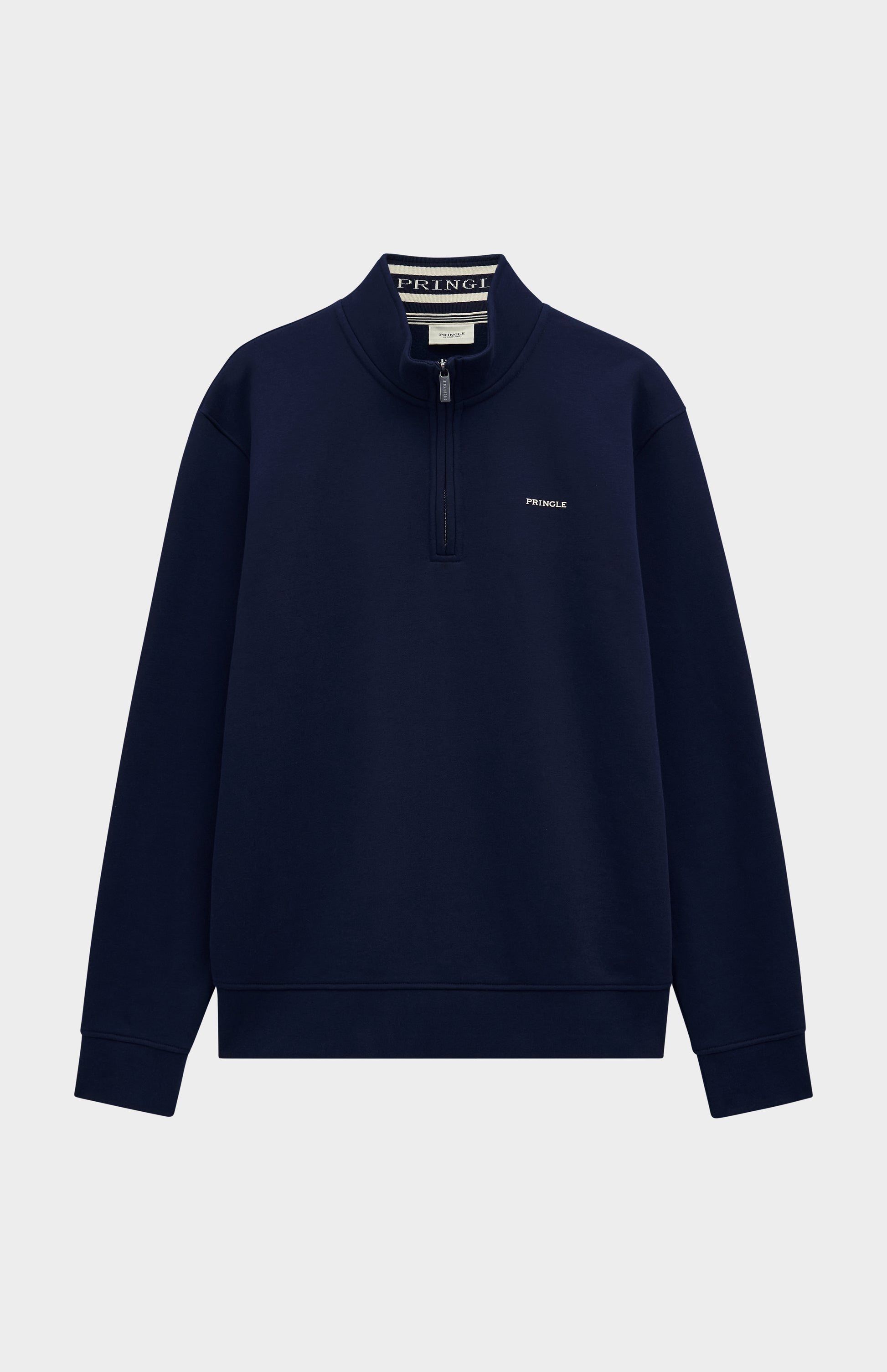 Pringle Men's Qtr Zip Track Jumper In Navy Blue flat shot