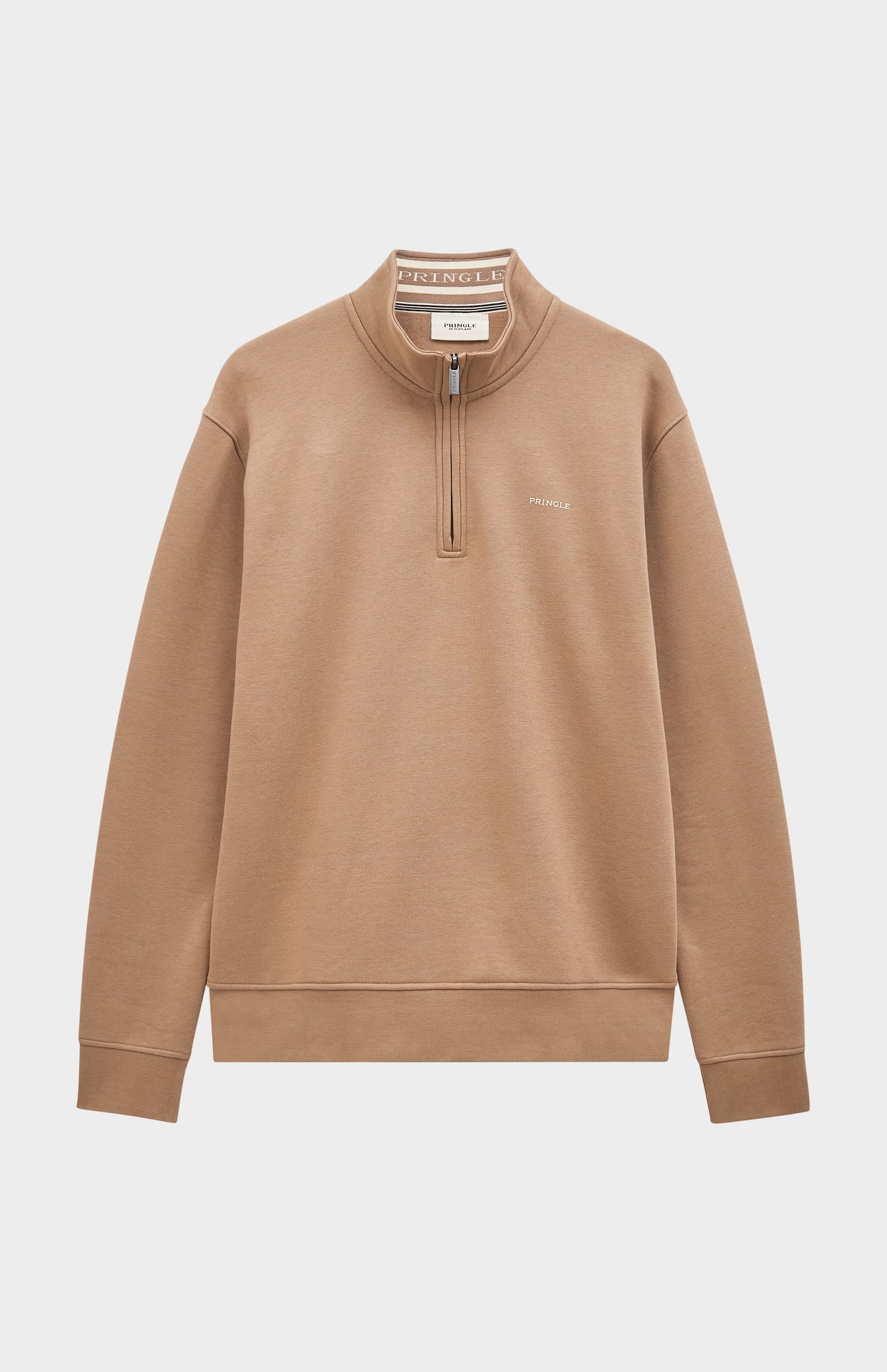 Pringle Men's Qtr Zip Track Jumper In Mushroom flat shot