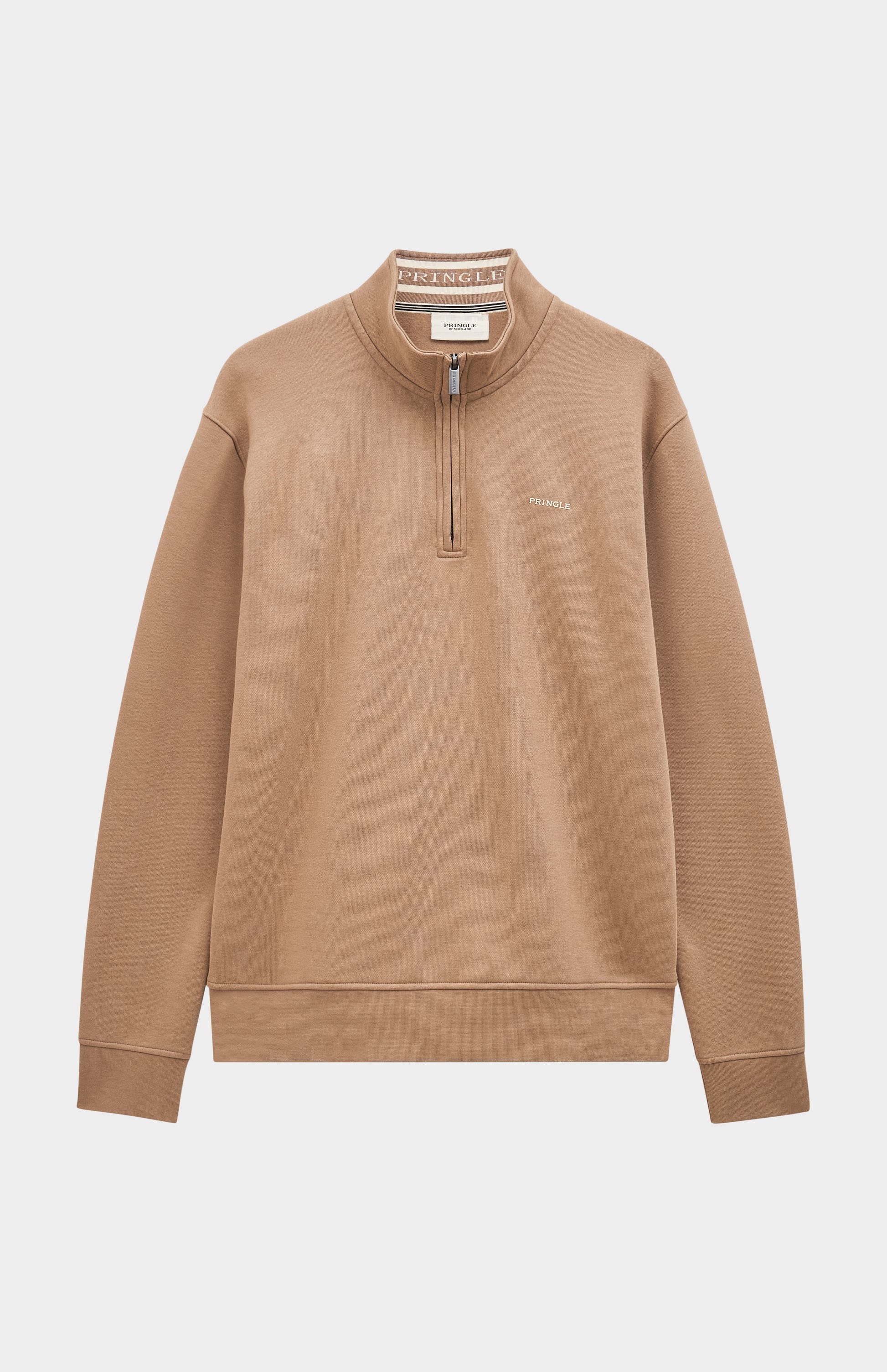 Pringle Men's Qtr Zip Track Jumper In Mushroom flat shot