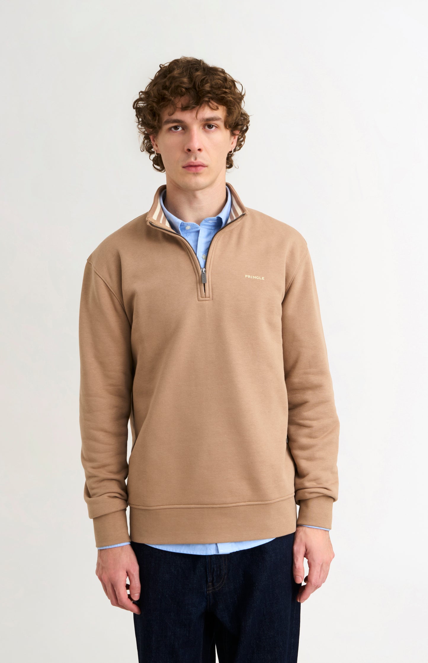Pringle Men's Qtr Zip Track Jumper In Mushroom