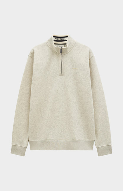 Pringle Men's Qtr Zip Track Jumper In Ecru Beige Melange