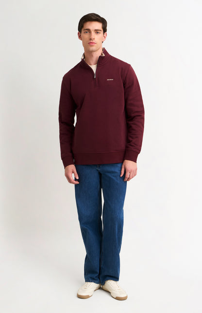 Mens Quarter Zip Track Jumper In Burgundy