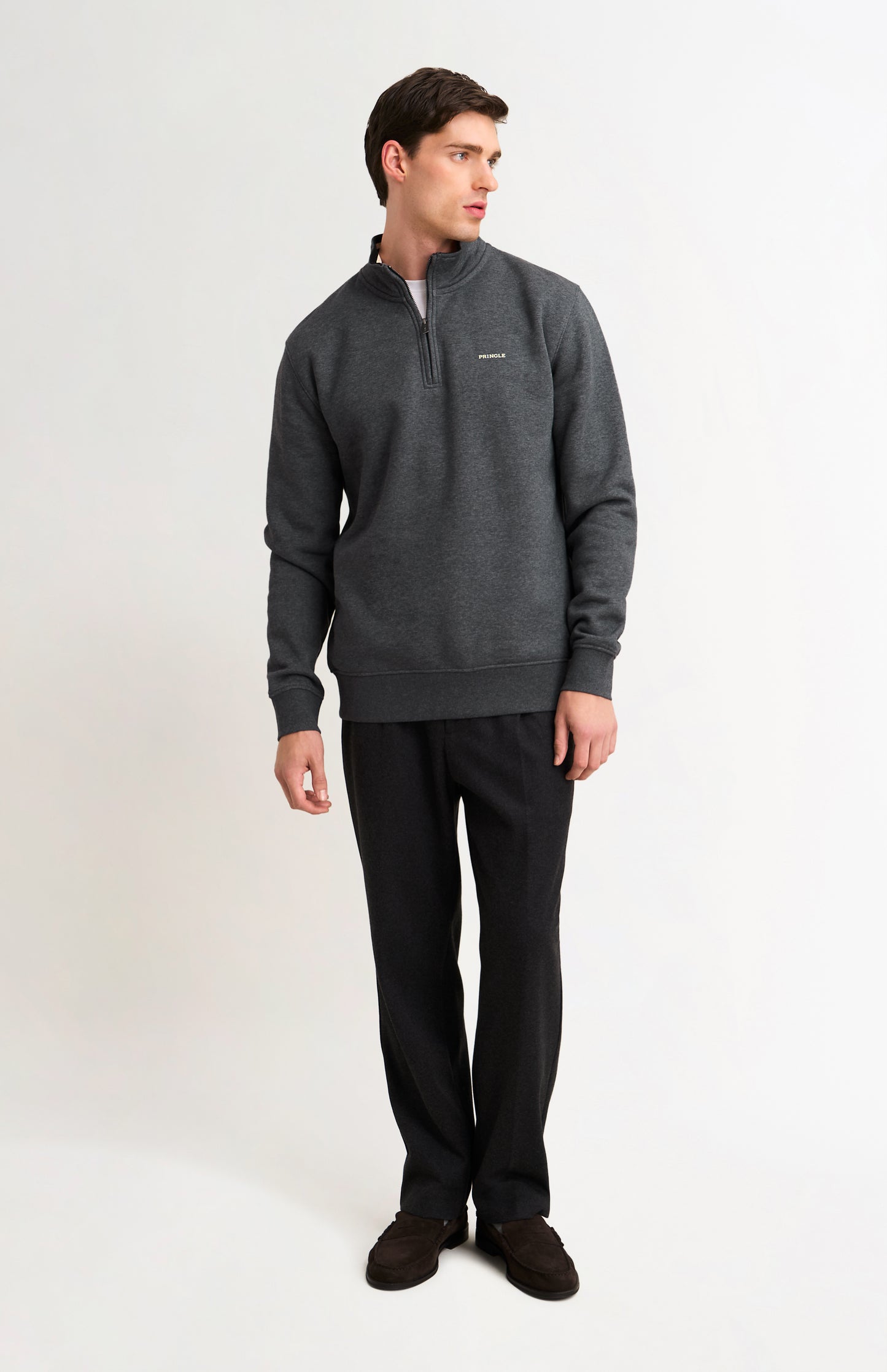 Men's Qtr Zip Track Jumper In Charcoal Melange