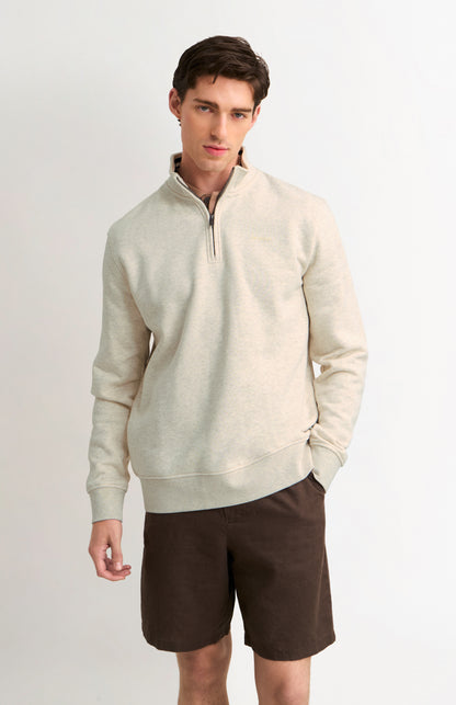 Men's Qtr Zip Track Jumper In Ecru Beige Melange
