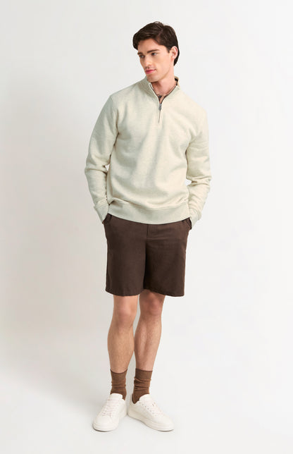 Men's Qtr Zip Track Jumper In Ecru Beige Melange