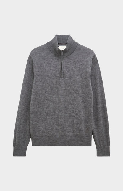 Men's Qtr Zip Extra Fine Merino Wool Jumper In Grey Melange