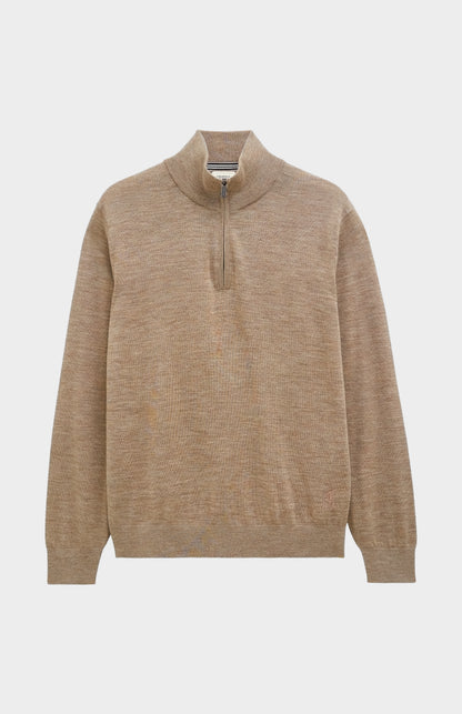 Men's Qtr Zip Extra Fine Merino Wool Jumper In Mushroom Melange
