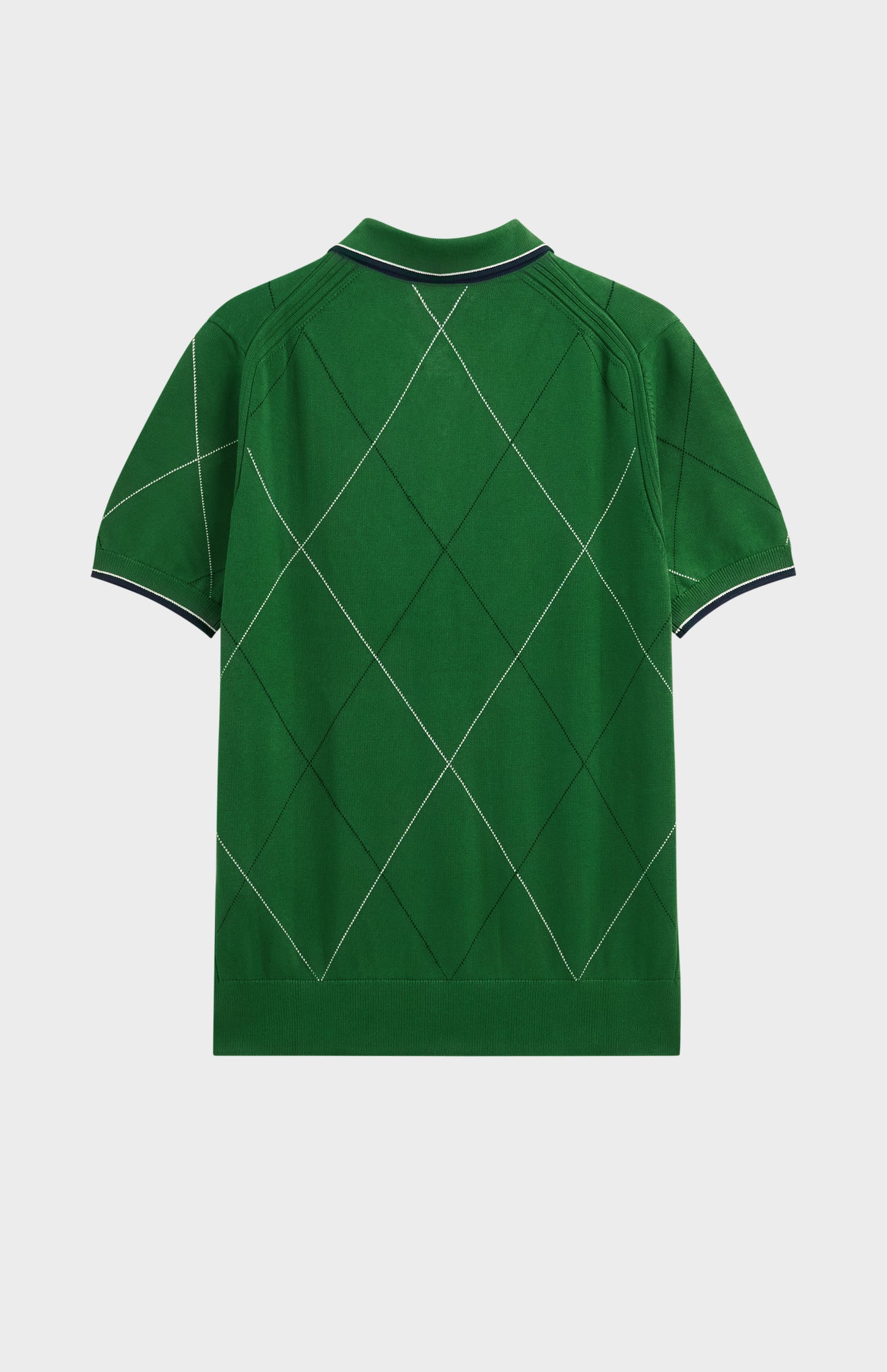 Men's Cotton And Silk Raker Stitch Polo Shirt In Green & Ecru
