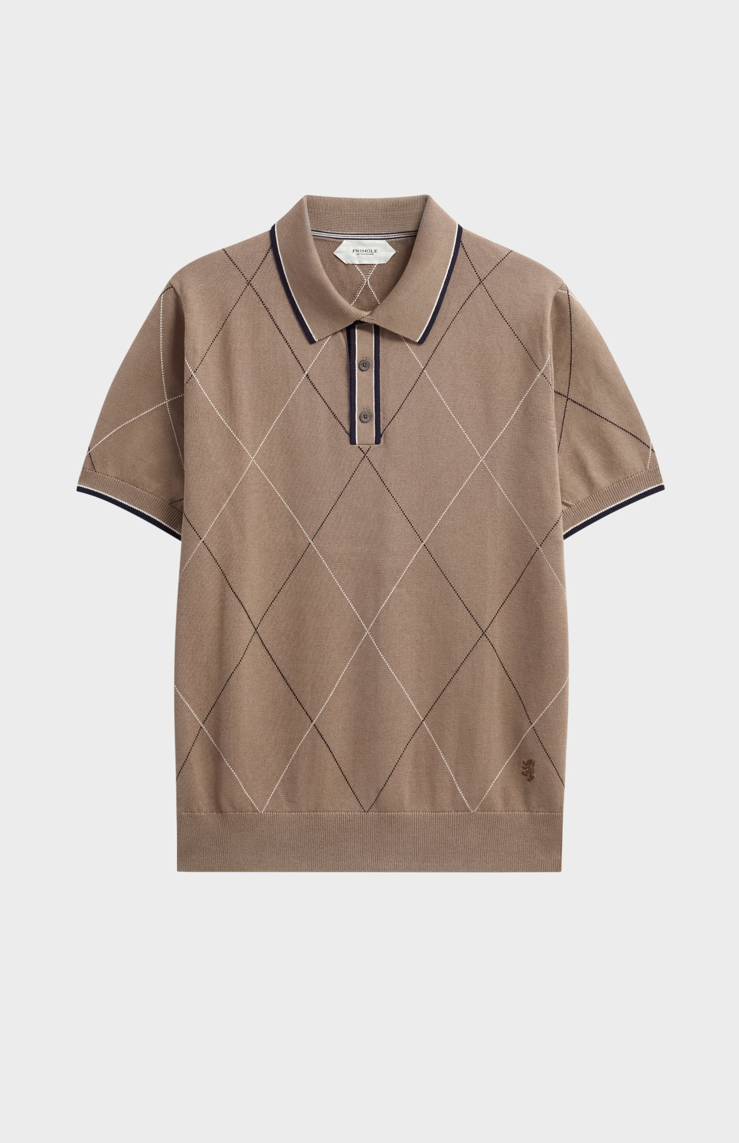 Men's Cotton And Silk Raker Stitch Polo Shirt In Mushroom & Ecru