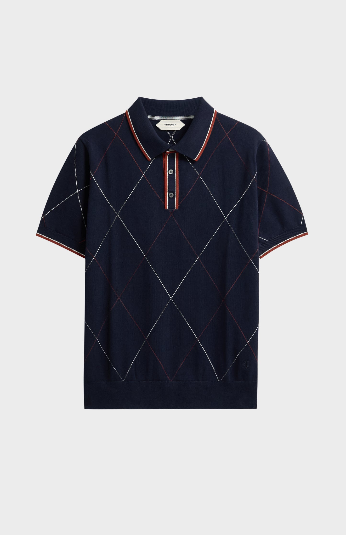 Men's Cotton And Silk Raker Stitch Polo Shirt In Navy & Red