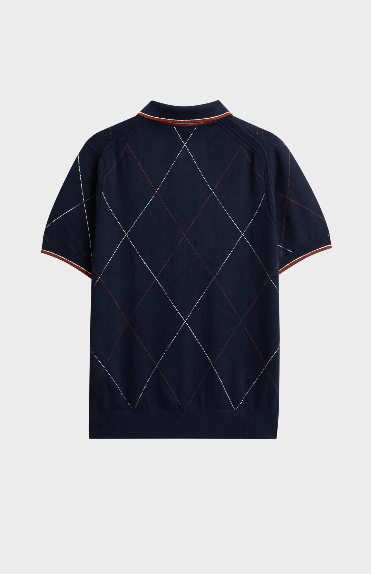 Men's Cotton And Silk Raker Stitch Polo Shirt In Navy & Red