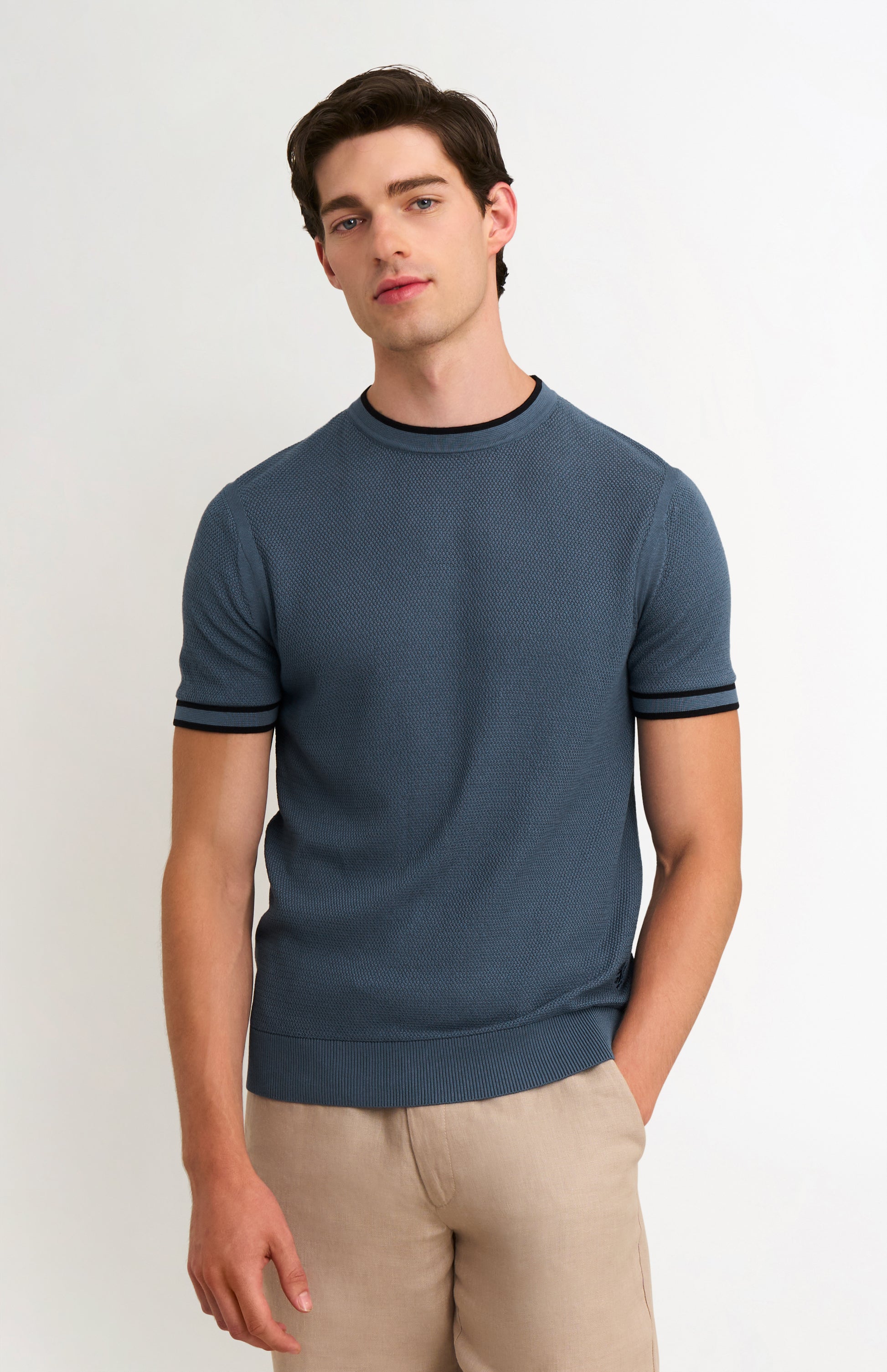 Men's Silk And Cotton Diamond Stitch T-shirt In Blue