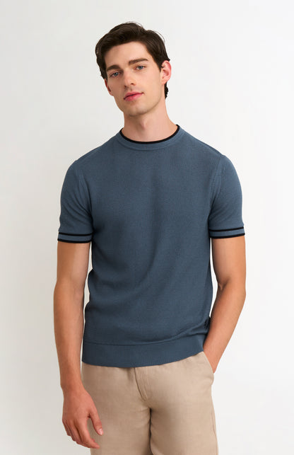 Men's Silk And Cotton Diamond Stitch T-shirt In Blue