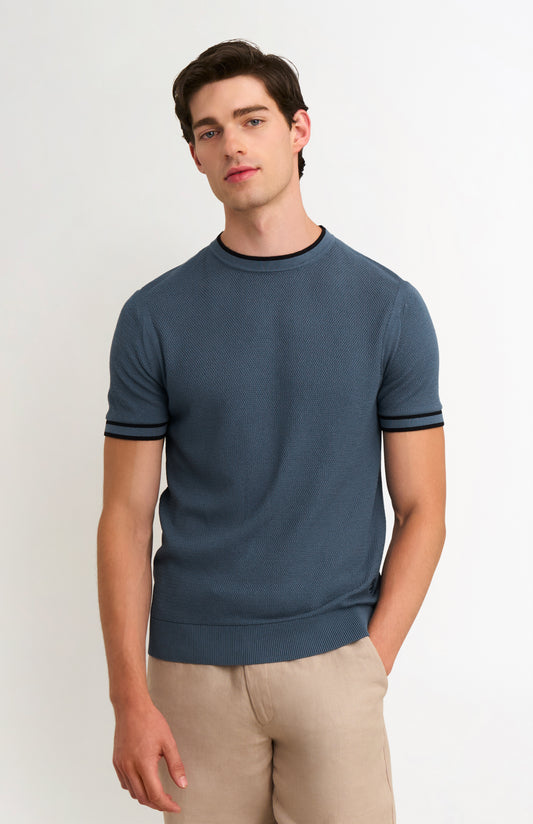 Men's Silk And Cotton Diamond Stitch T-shirt In Blue