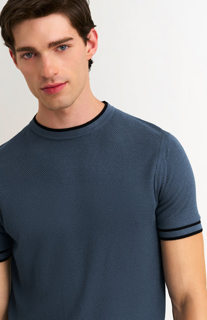 Men's Silk And Cotton Diamond Stitch T-shirt In Blue